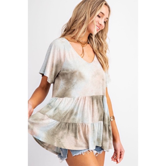 Tops - Olive Tie Dye Tiered Ruffle Babydoll Top